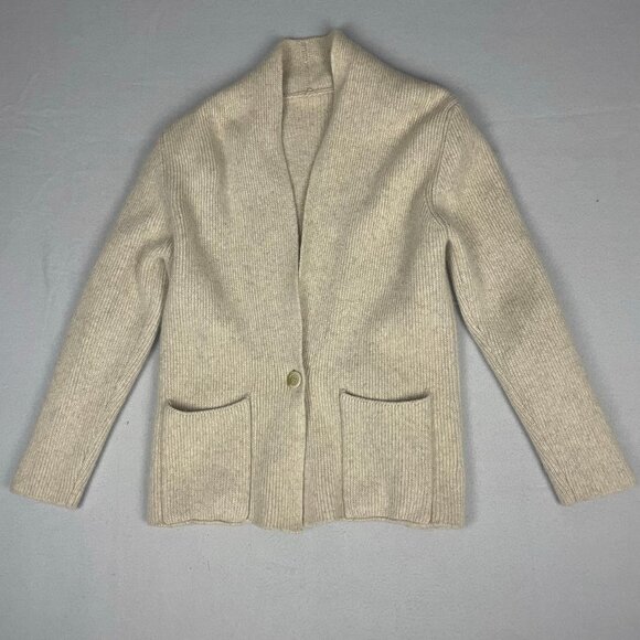 Vintage Wool Knit Ribbed Women's Sweater Blazer Top Jacket One Button Pockets - Picture 1 of 14